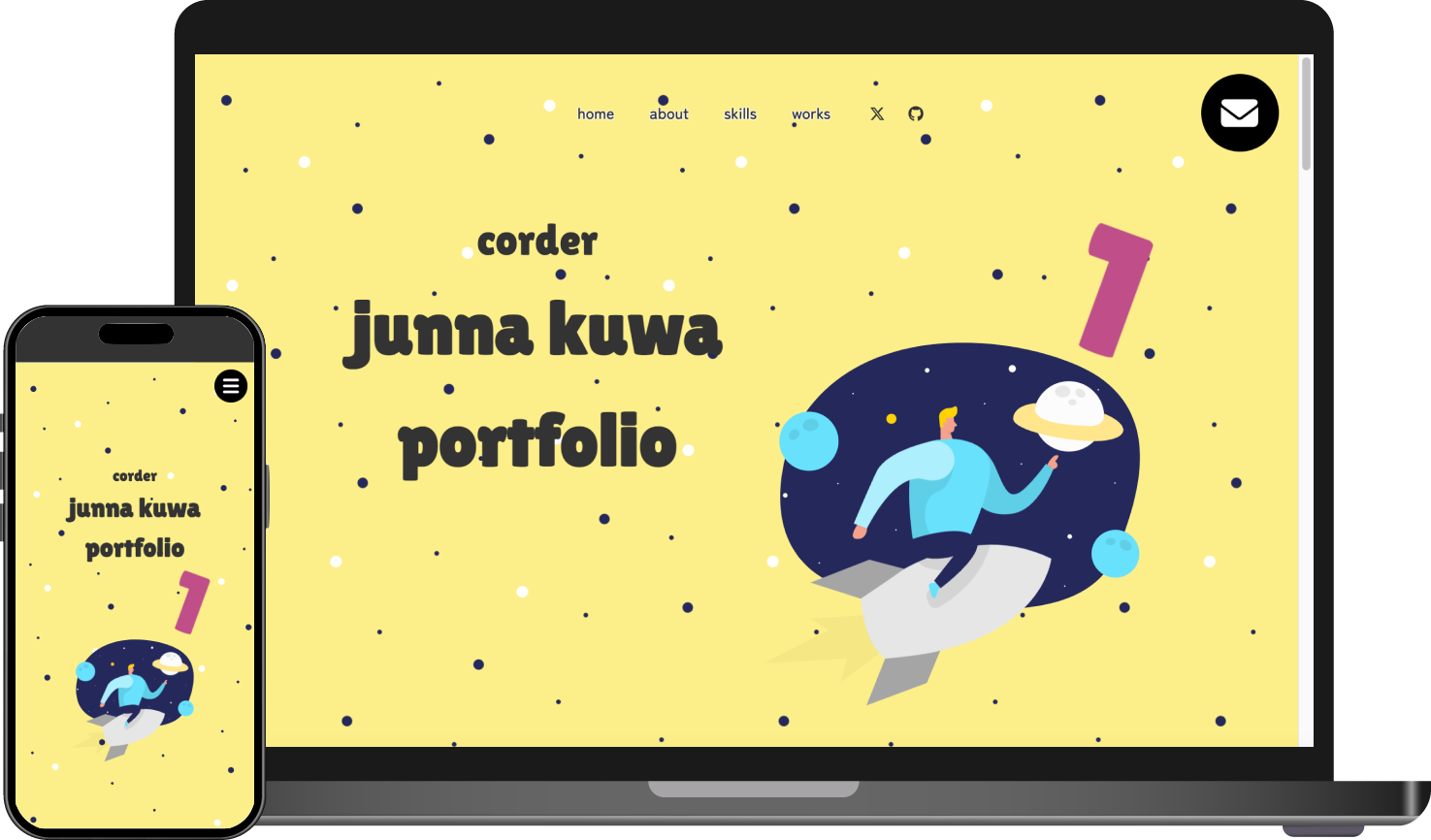 黄色の背景のポップなポートフォリオサイトイメージ